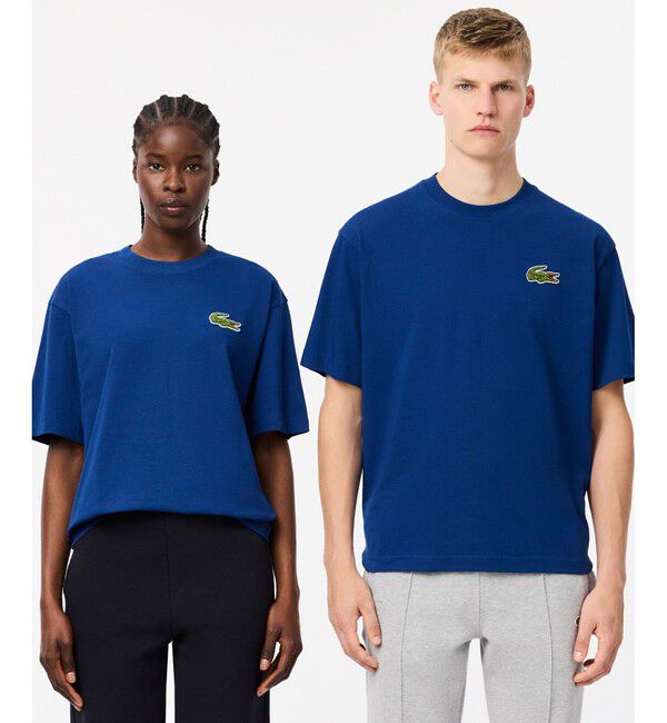 LACOSTE「シェニールワニロゴ オーバーサイズ半袖Tシャツ / ルーズフィットT」|Tシャツ・カットソー|ブルー