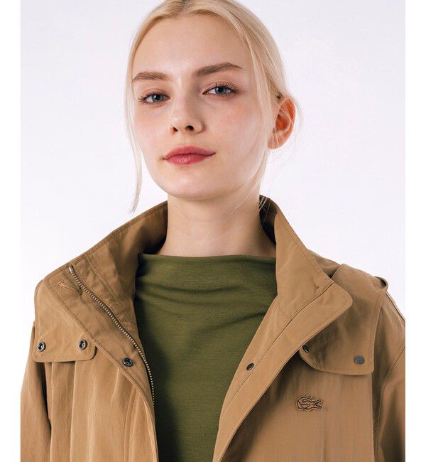LACOSTE「フード脱着可 撥水ナイロン スタンドカラー ミリタリーコート / ロングコート」|ステンカラーコート|
