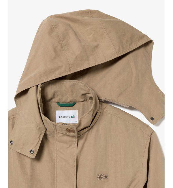 LACOSTE「フード脱着可 撥水ナイロン スタンドカラー ミリタリーコート / ロングコート」|ステンカラーコート|