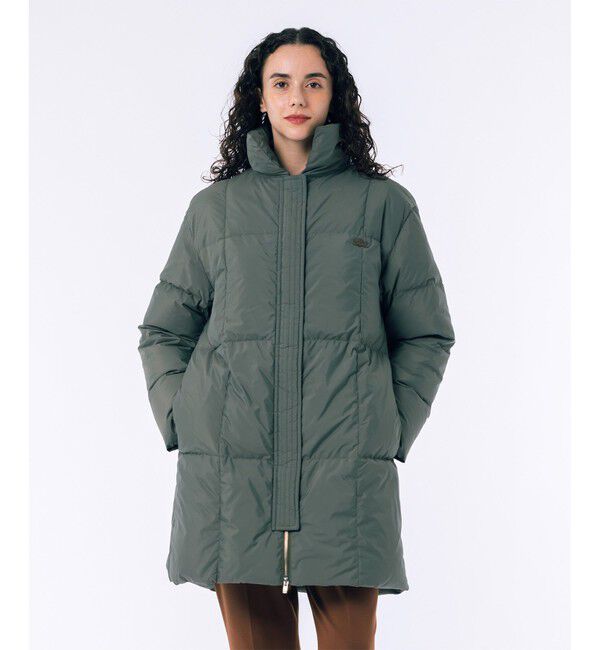 LACOSTE「パウダータッチ ダブルジップ ナイロンスタンドカラーダウンコート」|ダウン|カーキ