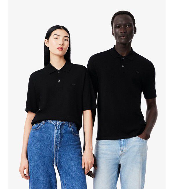 LACOSTE「メリノウール3Dニットポロシャツ」|ニット・セーター|ブラック