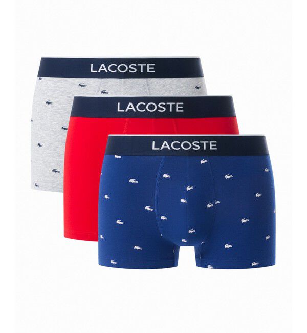 LACOSTE「３パックプリントストレッチコットントランクボクサーショーツ / ボクサーパンツ」|インナー|ネイビー