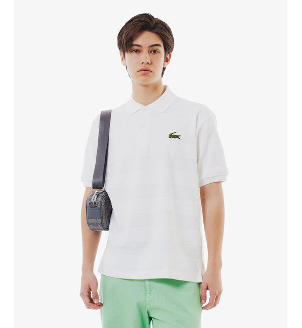 LACOSTE「パイル地切り替え同色ボーダーポロシャツ」|ポロシャツ|ホワイト