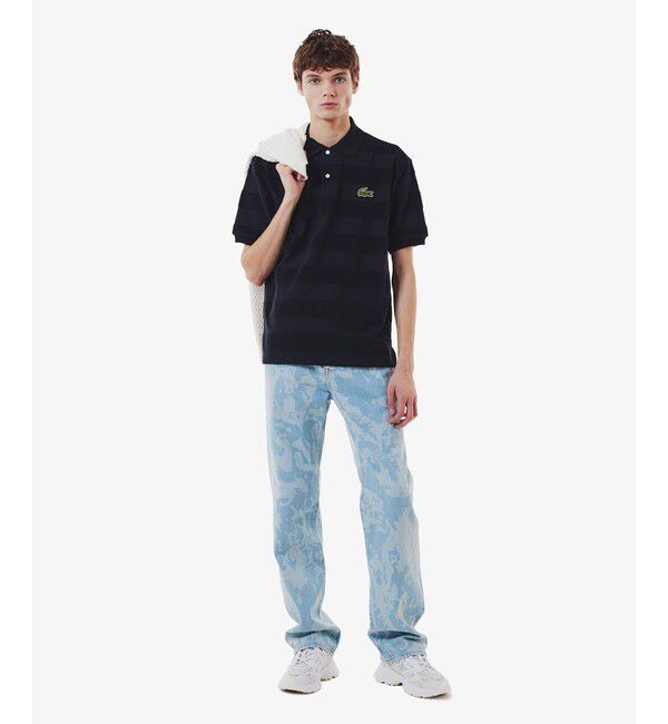 LACOSTE「パイル地切り替え同色ボーダーポロシャツ」|ポロシャツ|