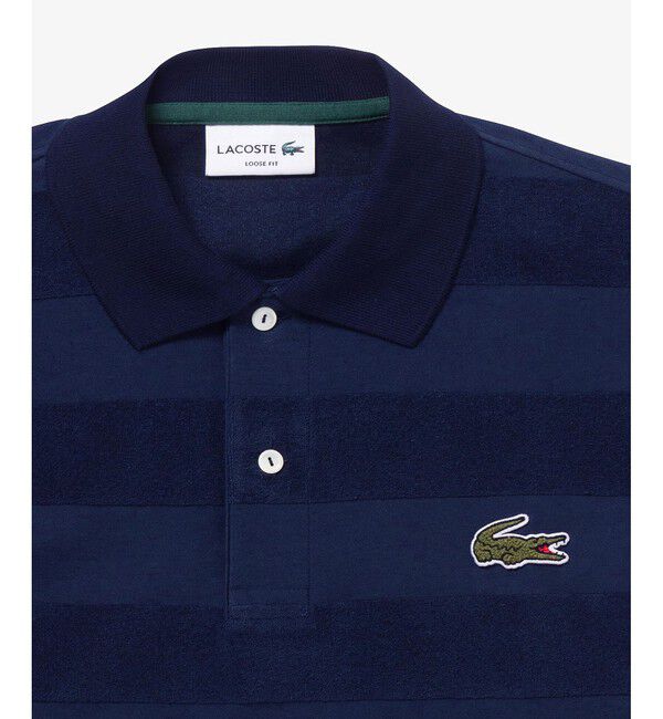 LACOSTE「パイル地切り替え同色ボーダーポロシャツ」|ポロシャツ|