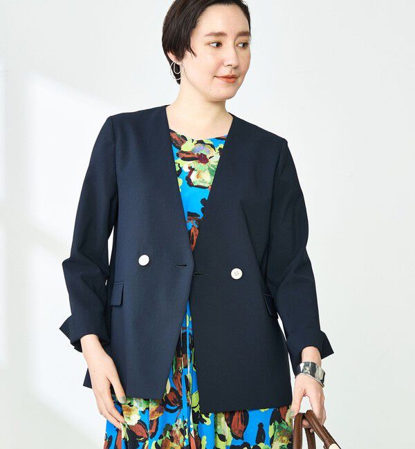 NOLLEY'S「《セットアップ対応》ウォッシャブルドライトロピカルノーカラーダブルジャケット」|ノーカラージャケット|