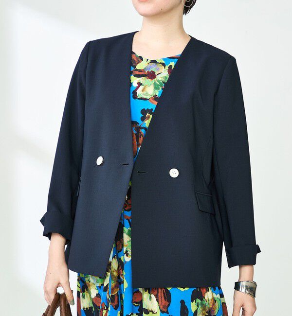 NOLLEY'S「《セットアップ対応》ウォッシャブルドライトロピカルノーカラーダブルジャケット」|ノーカラージャケット|