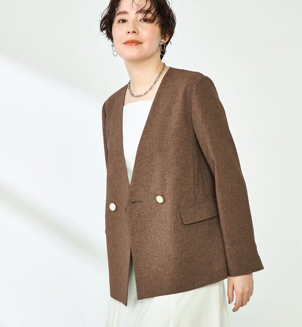 NOLLEY'S「《セットアップ対応》ウォッシャブルドライトロピカルノーカラーダブルジャケット」|ノーカラージャケット|