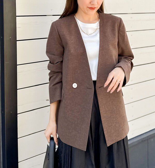 NOLLEY'S「《セットアップ対応》ウォッシャブルドライトロピカルノーカラーダブルジャケット」|ノーカラージャケット|