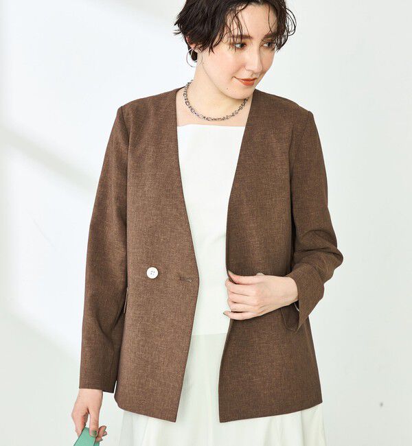 NOLLEY'S「《セットアップ対応》ウォッシャブルドライトロピカルノーカラーダブルジャケット」|ノーカラージャケット|