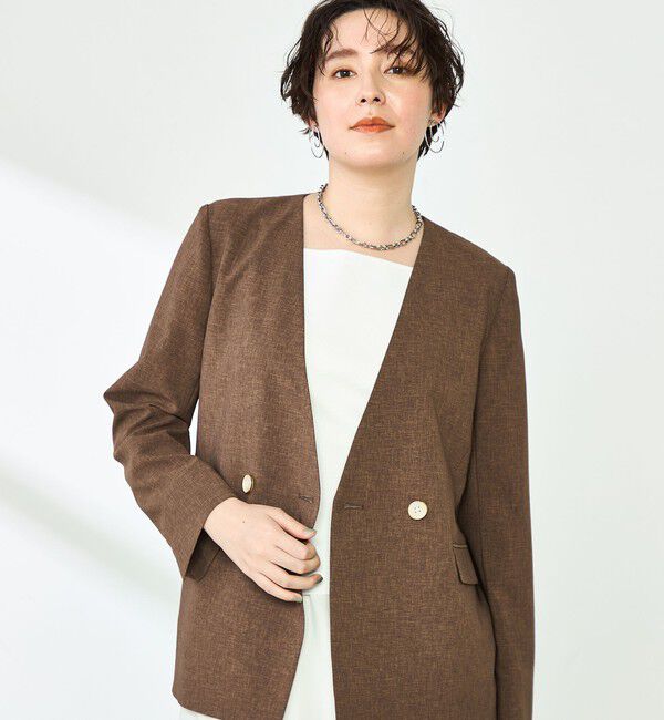 NOLLEY'S「《セットアップ対応》ウォッシャブルドライトロピカルノーカラーダブルジャケット」|ノーカラージャケット|