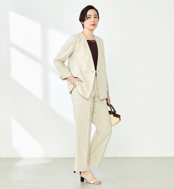 NOLLEY'S「《セットアップ対応》ウォッシャブルドライトロピカルノーカラーダブルジャケット」|ノーカラージャケット|