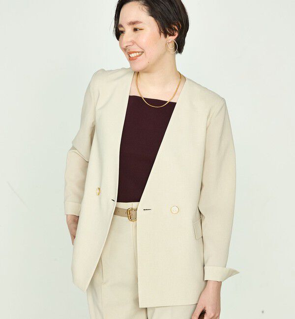 NOLLEY'S「《セットアップ対応》ウォッシャブルドライトロピカルノーカラーダブルジャケット」|ノーカラージャケット|