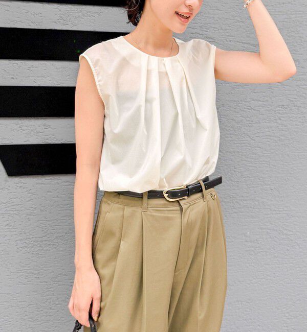 NOLLEY'S「《セットアップ対応》撥水ストレッチタフタタックブラウス」|シャツ・ブラウス|ホワイト