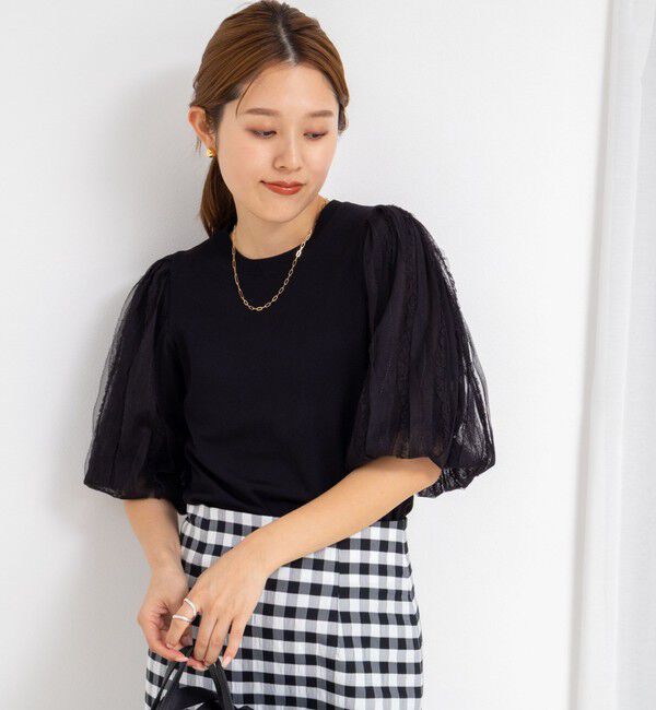 NOLLEY'S sophi「《手洗い可能》袖チュールプルオーバーニット」|ニット・セーター|