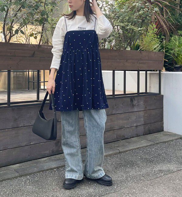 fredy emue「《セットアップ対応》ベロアドット刺繍キャミブラウス」|キャミソール|