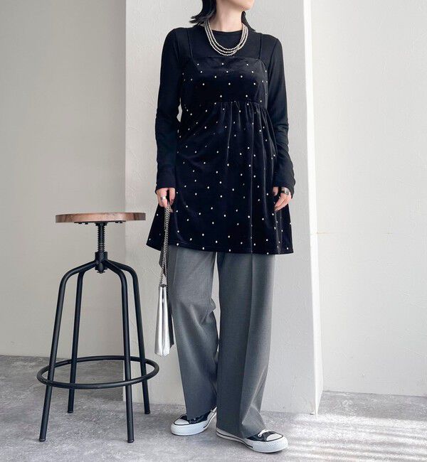 fredy emue「《セットアップ対応》ベロアドット刺繍キャミブラウス」|キャミソール|
