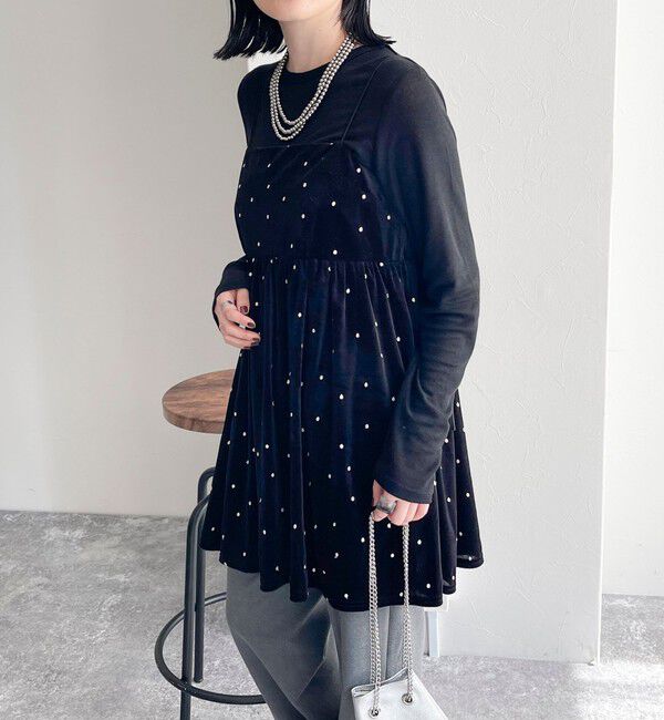 fredy emue「《セットアップ対応》ベロアドット刺繍キャミブラウス」|キャミソール|