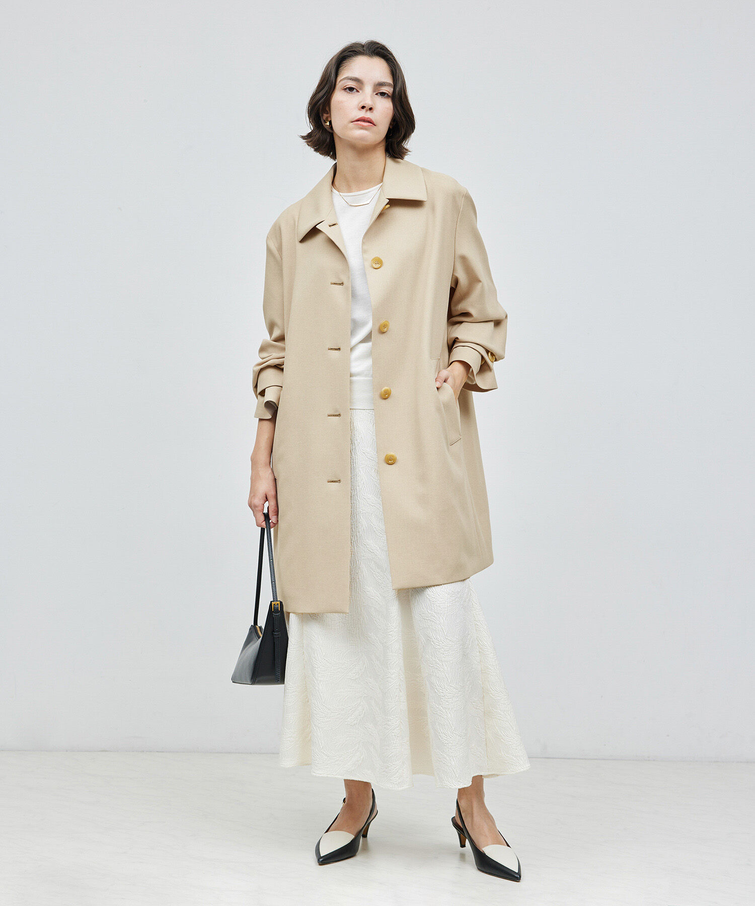 ROPE「ミドル丈ステンカラーコート《軽量・しわになりにくい・ストレッチ素材》」|ステンカラーコート|