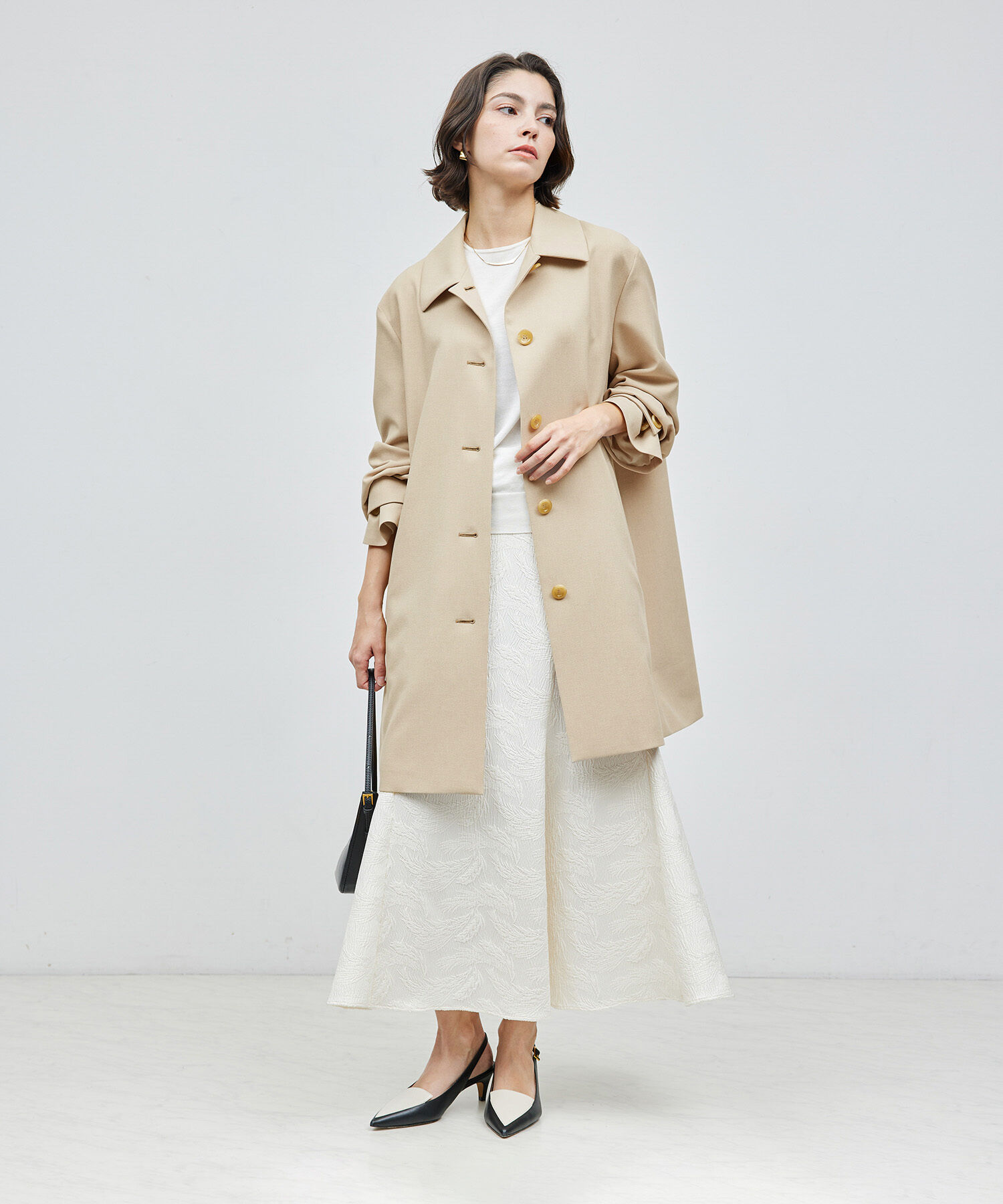 ROPE「ミドル丈ステンカラーコート《軽量・しわになりにくい・ストレッチ素材》」|ステンカラーコート|