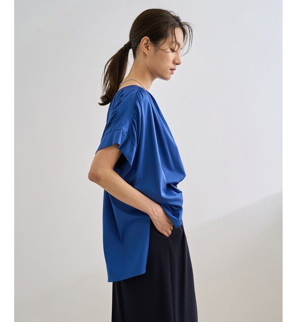 ROPE「【洗える】クリア天竺ギャザー半袖プルオーバー/お仕事服」|Tシャツ・カットソー|