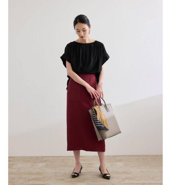 ROPE「【洗える】クリア天竺ギャザー半袖プルオーバー/お仕事服」|Tシャツ・カットソー|