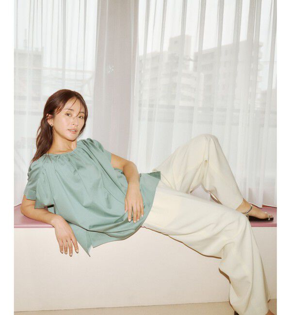 ROPE「【洗える】クリア天竺ギャザー半袖プルオーバー/お仕事服」|Tシャツ・カットソー|