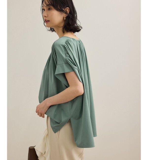 ROPE「【洗える】クリア天竺ギャザー半袖プルオーバー/お仕事服」|Tシャツ・カットソー|