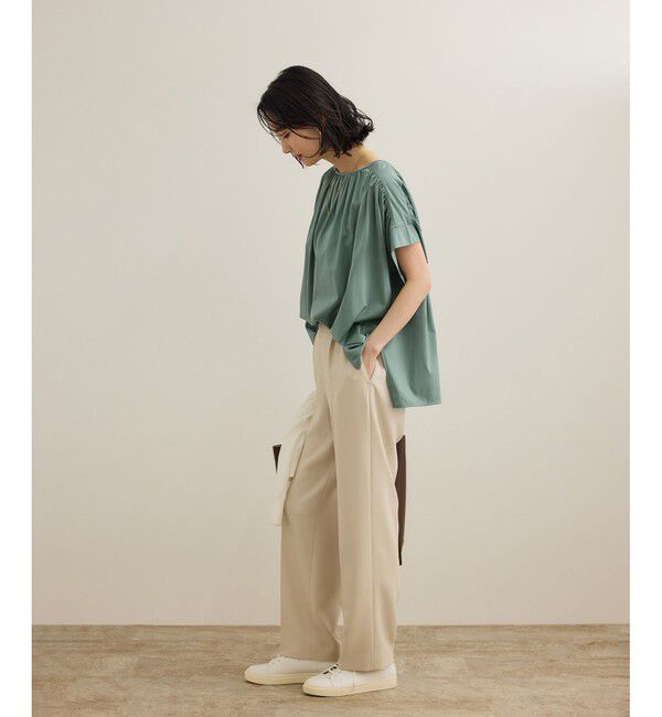 ROPE「【洗える】クリア天竺ギャザー半袖プルオーバー/お仕事服」|Tシャツ・カットソー|