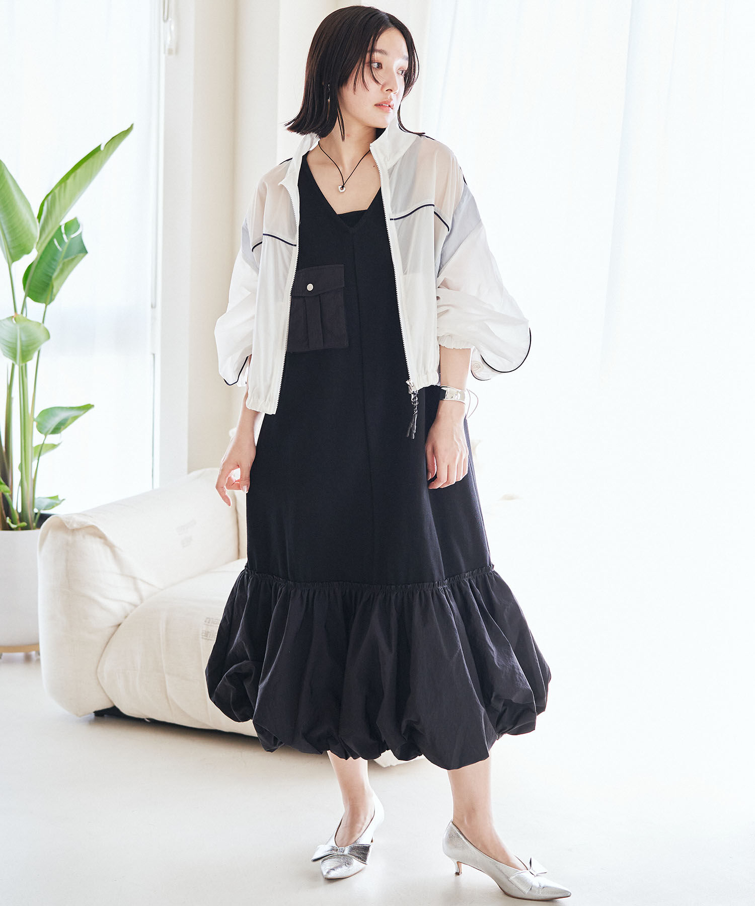 VIS「ドッキングバルーンワンピース【洗える】」|ワンピース|ブラック(01)