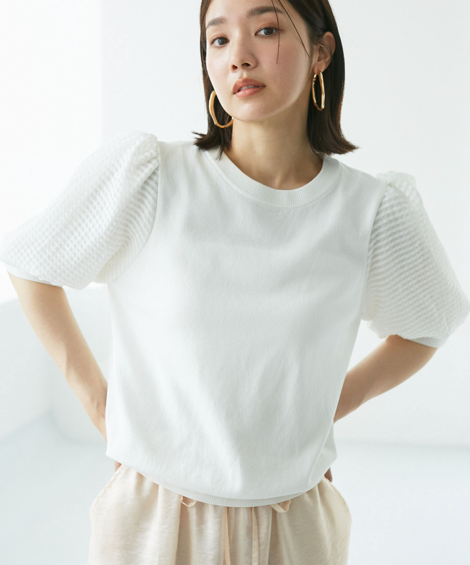 VIS「【夏トップス総選挙/お気に入り登録No.1】袖シアードッキングニット」|ニット・セーター|