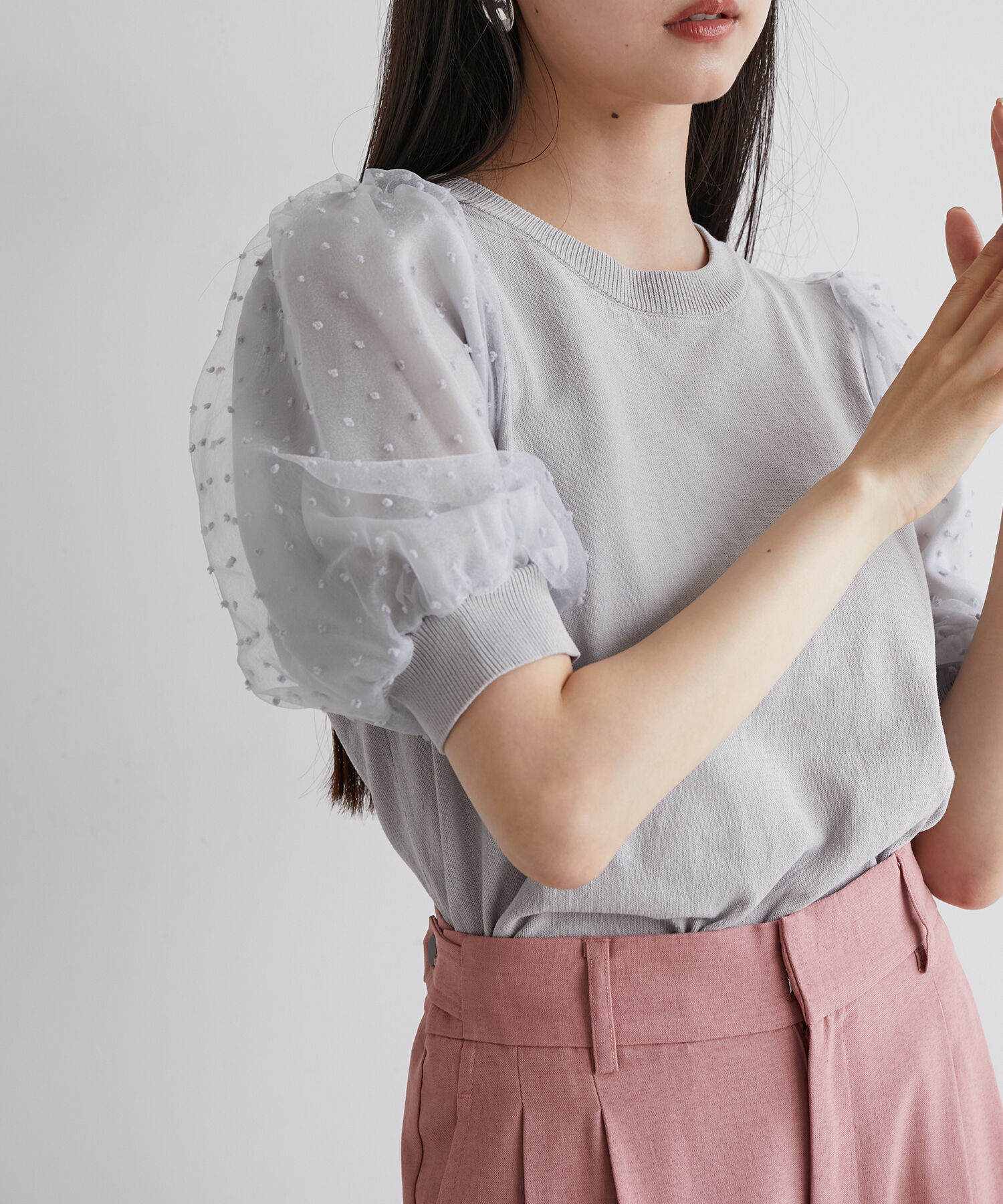 VIS「【夏トップス総選挙/お気に入り登録No.1】袖シアードッキングニット」|ニット・セーター|グレー(07)