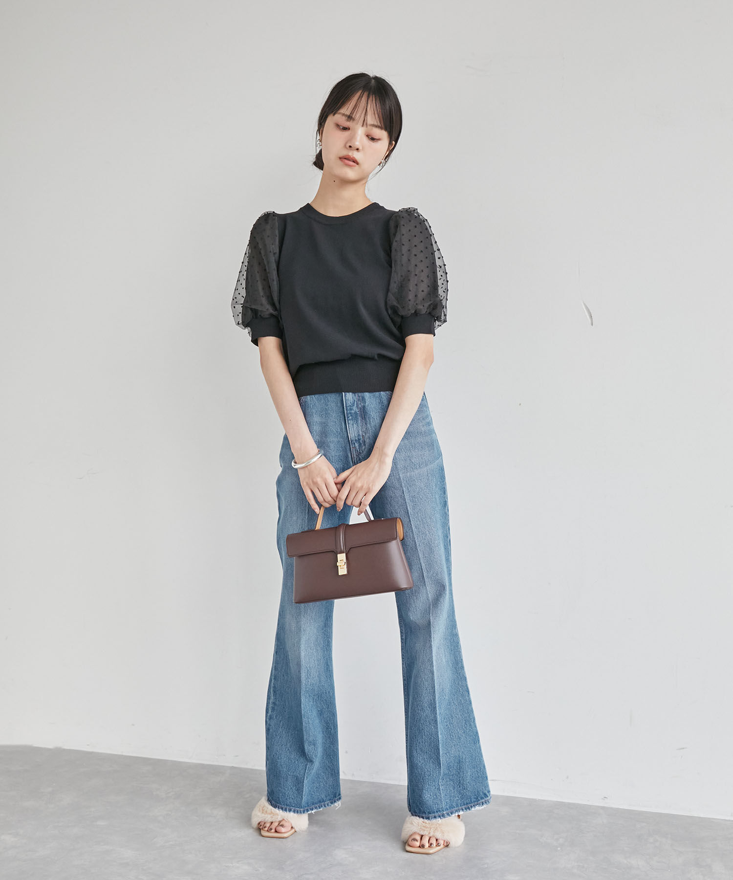 VIS「【夏トップス総選挙/お気に入り登録No.1】袖シアードッキングニット」|ニット・セーター|