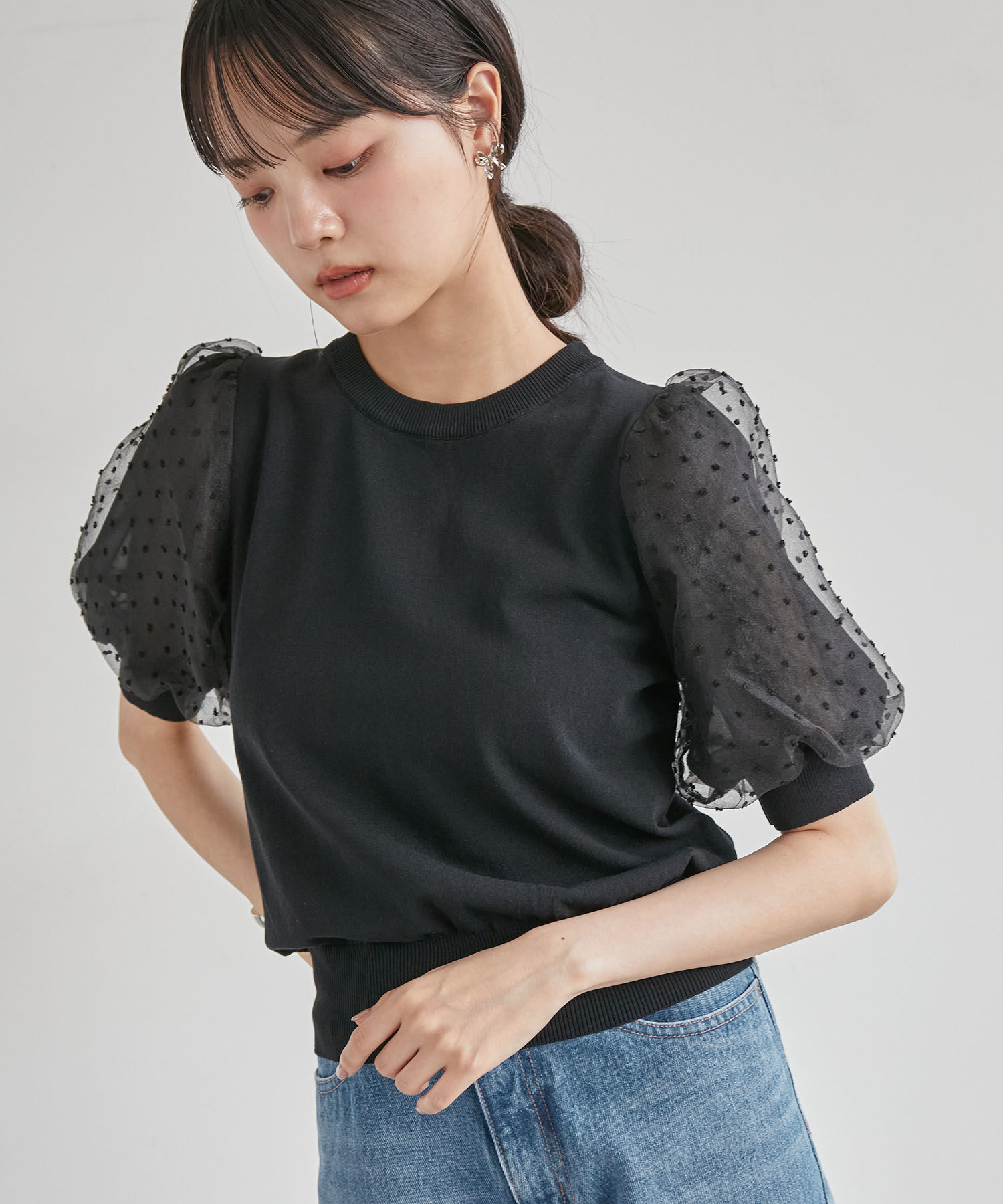 VIS「【夏トップス総選挙/お気に入り登録No.1】袖シアードッキングニット」|ニット・セーター|