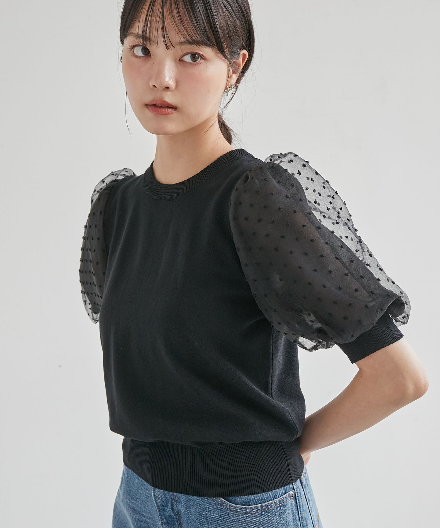 VIS「【夏トップス総選挙/お気に入り登録No.1】袖シアードッキングニット」|ニット・セーター|