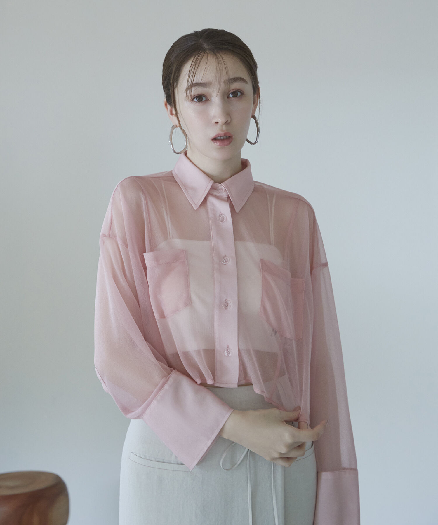 VIS「【洗える】ラメシアークロップド丈シャツ」|シャツ・ブラウス|ピンク(63)