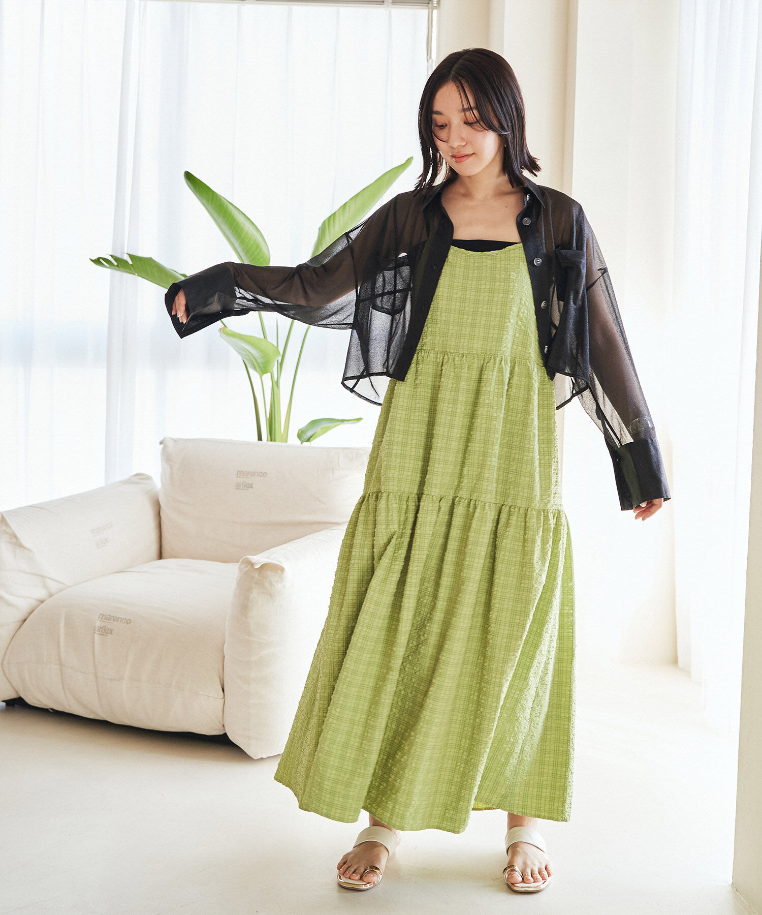 VIS「【洗える】ラメシアークロップド丈シャツ」|シャツ・ブラウス|