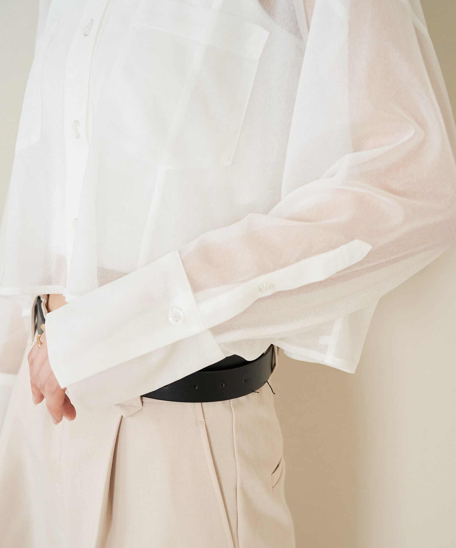 VIS「【洗える】ラメシアークロップド丈シャツ」|シャツ・ブラウス|