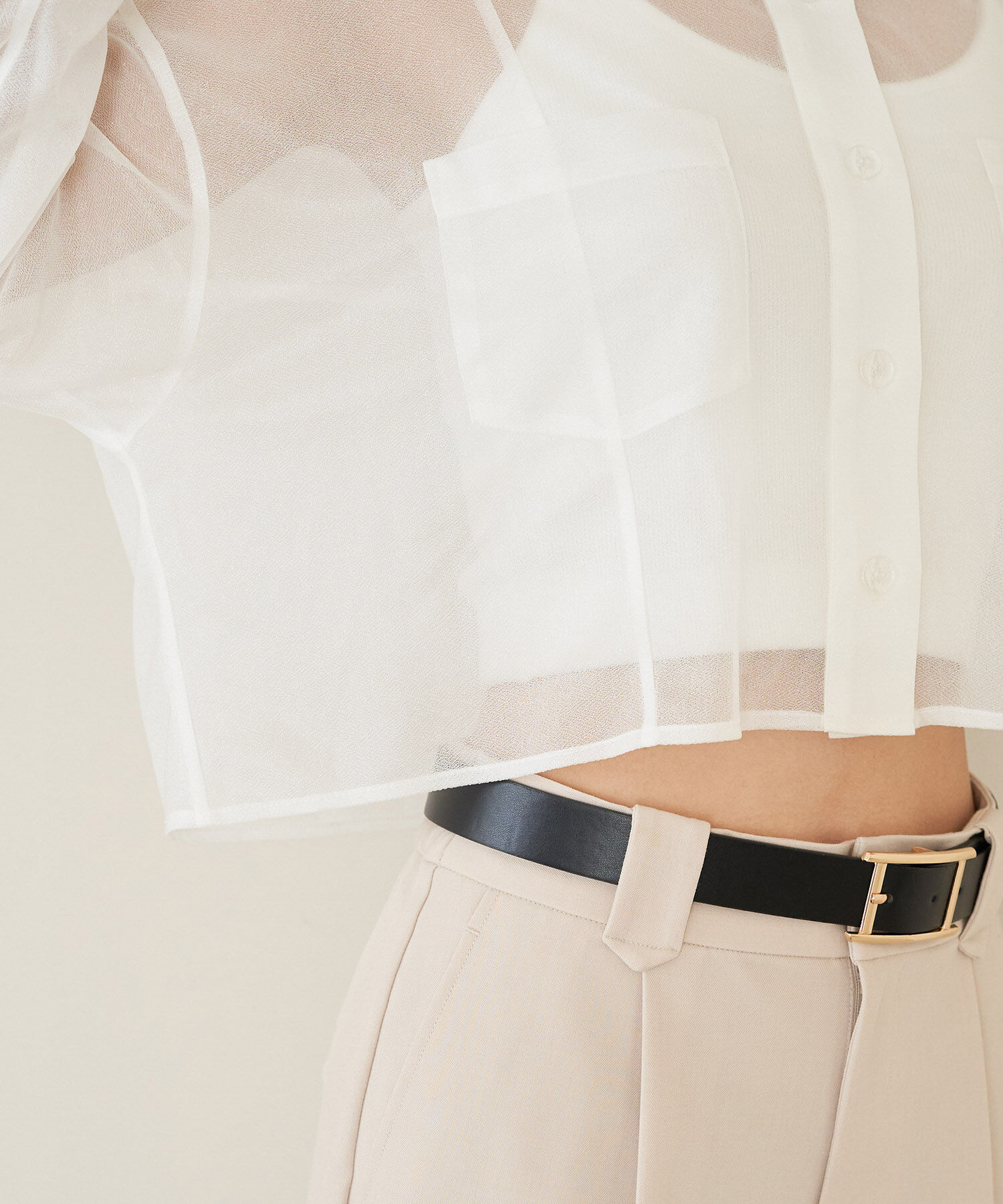 VIS「【洗える】ラメシアークロップド丈シャツ」|シャツ・ブラウス|