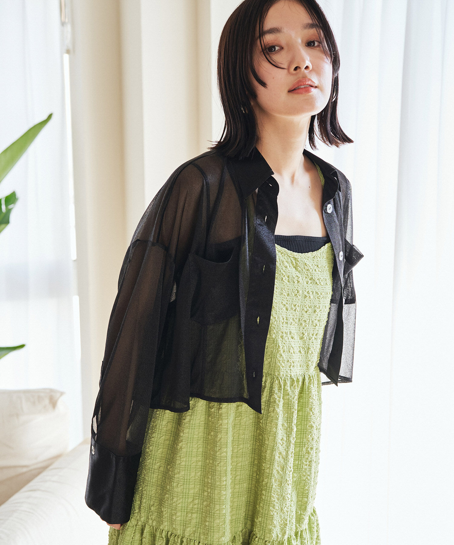 VIS「【洗える】ラメシアークロップド丈シャツ」|シャツ・ブラウス|