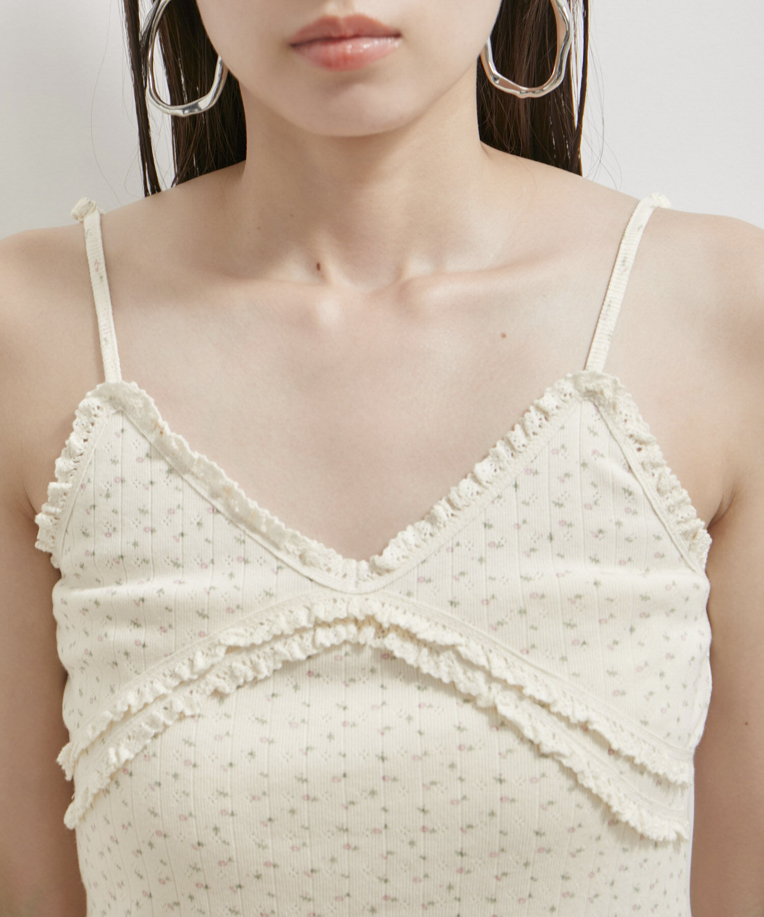 VIS「【洗える】パターンメッシュフリルキャミソール」|キャミソール|