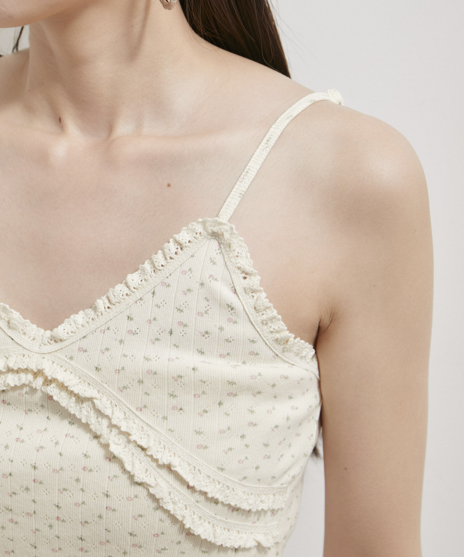 VIS「【洗える】パターンメッシュフリルキャミソール」|キャミソール|