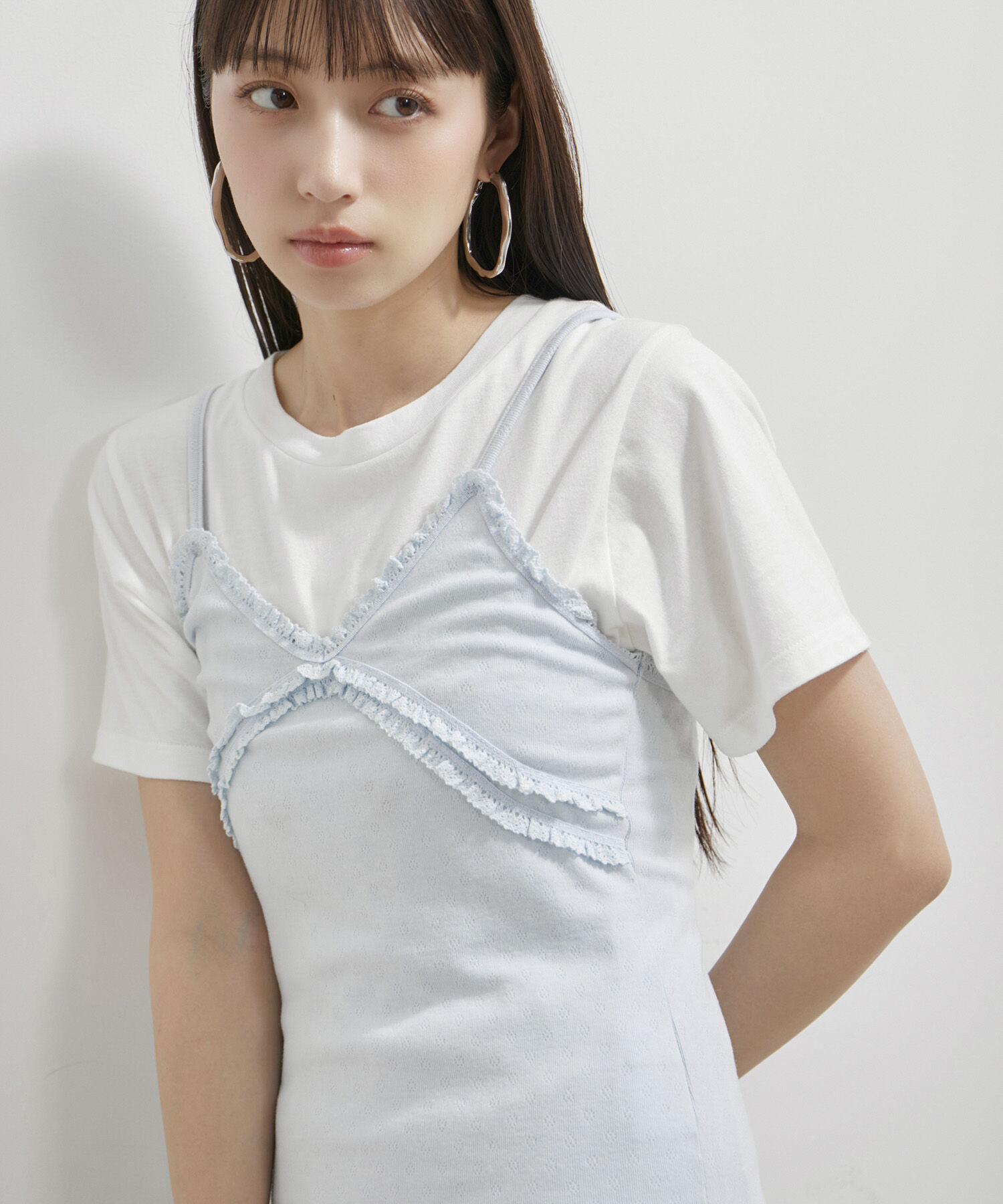 VIS「【洗える】パターンメッシュフリルキャミソール」|キャミソール|