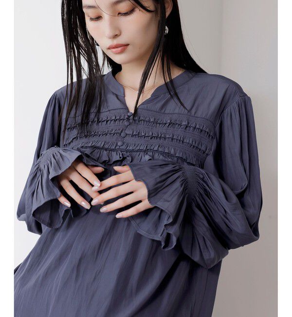 VIS「割繊シャーリングミニフリルブラウス/洗える」|シャツ・ブラウス|