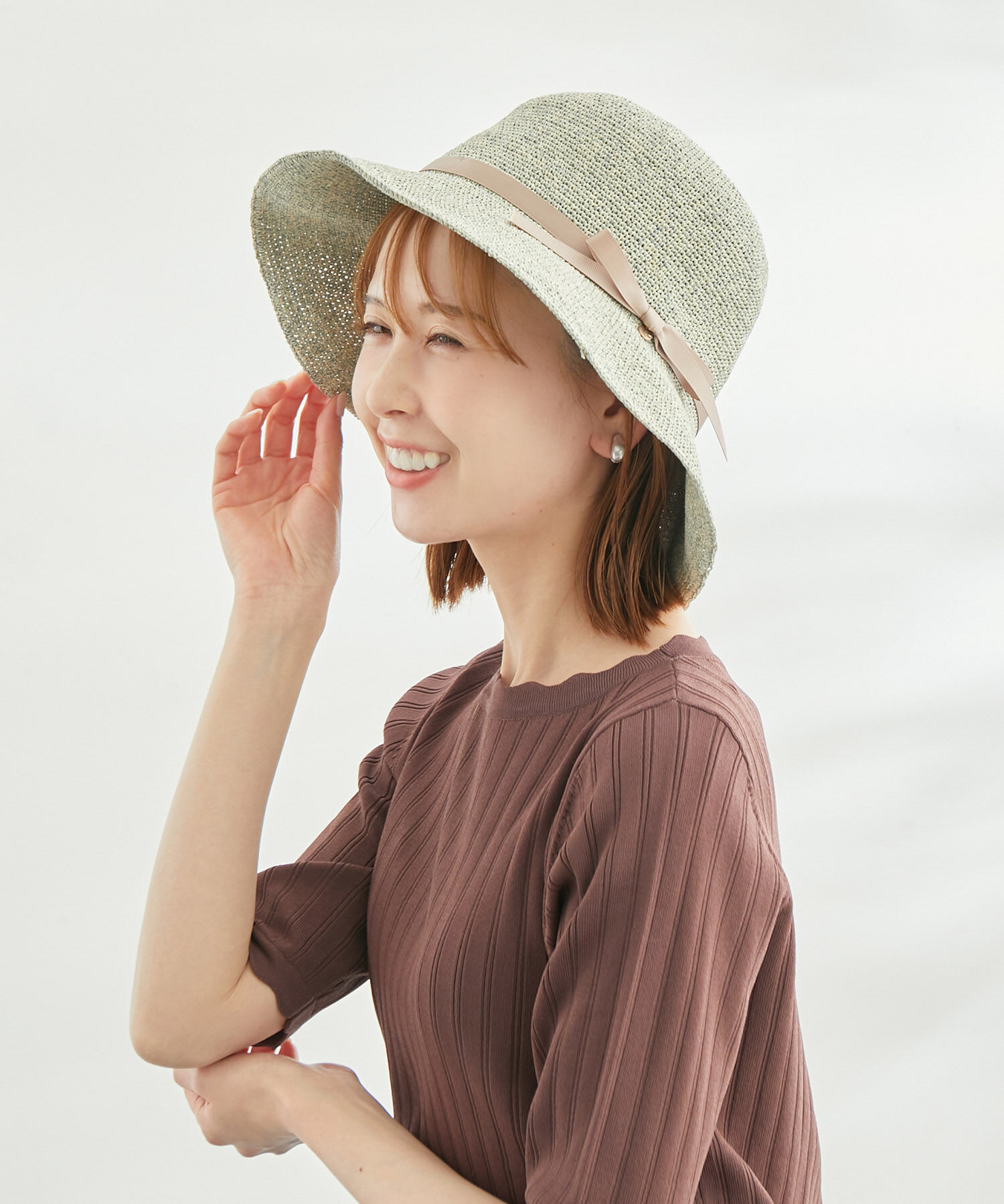ROPE PICNIC PASSAGE「UVケア/細編みダウンハット」|ハット|グリーン系(35)