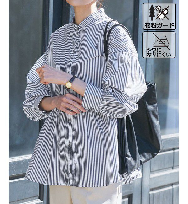 Rope&rsquo;Picnic「【花粉ガード・防シワ】ギャザーシャツブラウス」|シャツ・ブラウス|ブルー(44)