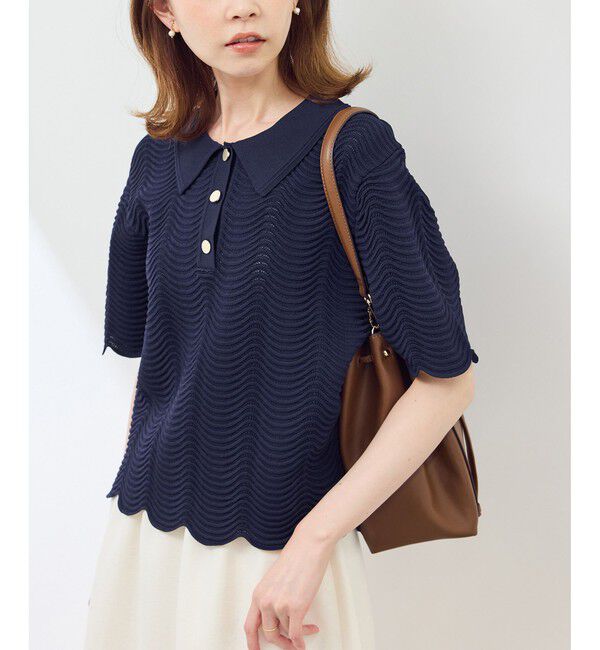 Rope&rsquo;Picnic「リップル風襟付きサマーニットプルオーバー」|ニット・セーター|