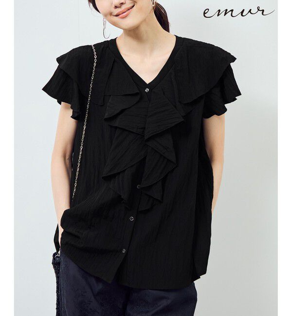 Rope&rsquo;Picnic「【emur/エミュール】ランダムラッフルブラウス」|シャツ・ブラウス|ブラック(01)