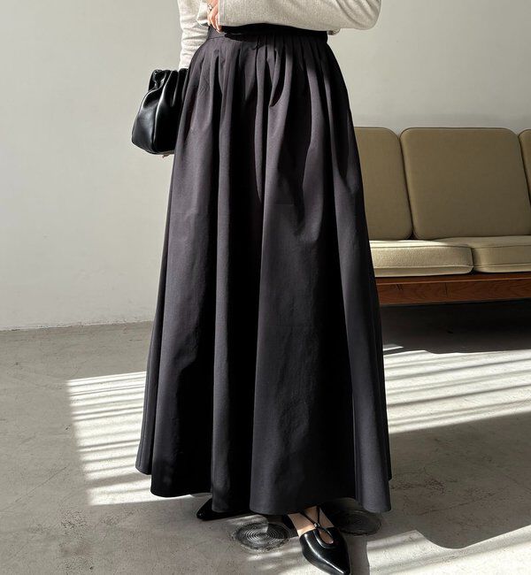  「【低身長サイズあり】タックフレアスカート」|スカート|ブラック