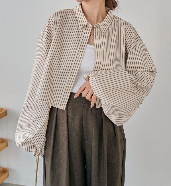  「袖バルーンクロップシャツ」|シャツ・ブラウス|ベージュ